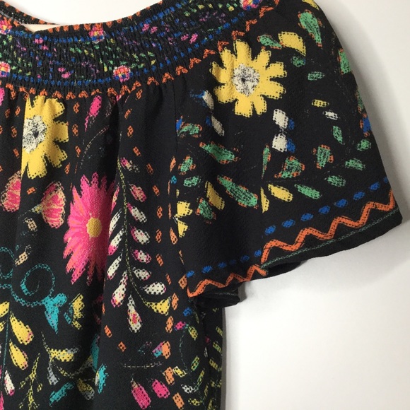 FLYING TOMATO Boho Floral Top Black Size Small - Picture 2 of 9